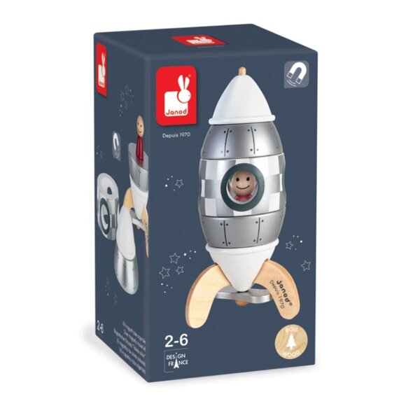Janod Wooden Silver Magnetic Rocket Kit New in Box For Age 2+ - Picture 8 of 15